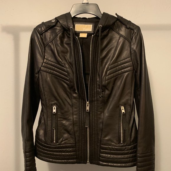 Michael Kors hooded Leather Jacket Small - Picture 2 of 3